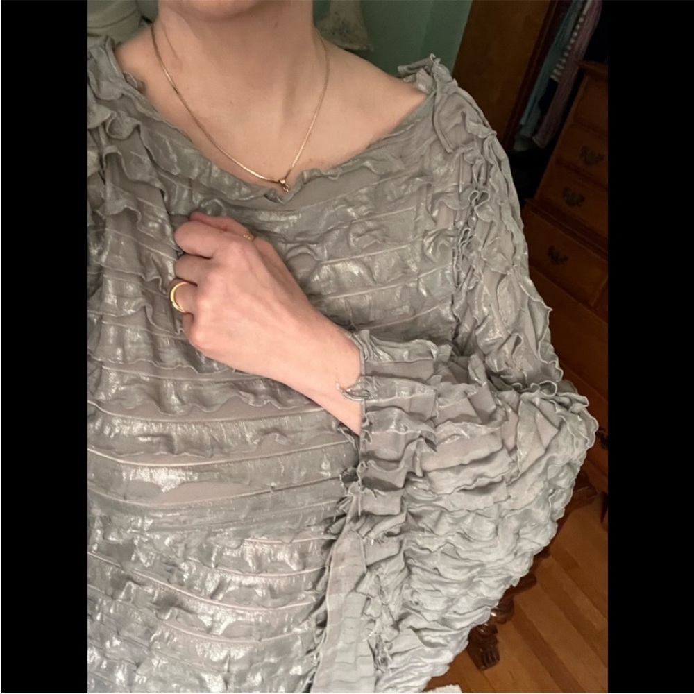 Gogogina by Gina Tyler Handmade Wearable Textile Art Gray/Silver Tunic Top 1980s - Picture 3 of 16